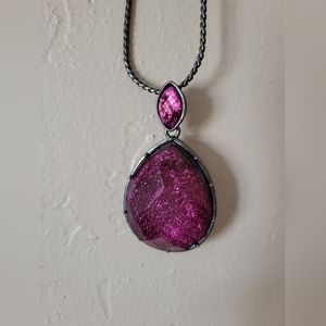 Dark silver tone necklace with purple magenta jewels